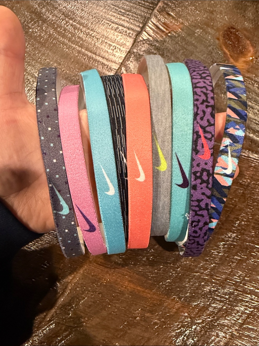 Nike Kids Elastic Hairbands in Coral, Teal, Purple, Gray, Pink & Black Patterns